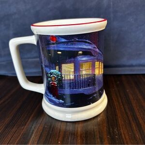 Polar Express Coffee Mugs "Believe" Blue Set of 2 -3D Raised Train Hot Cocoa EUC